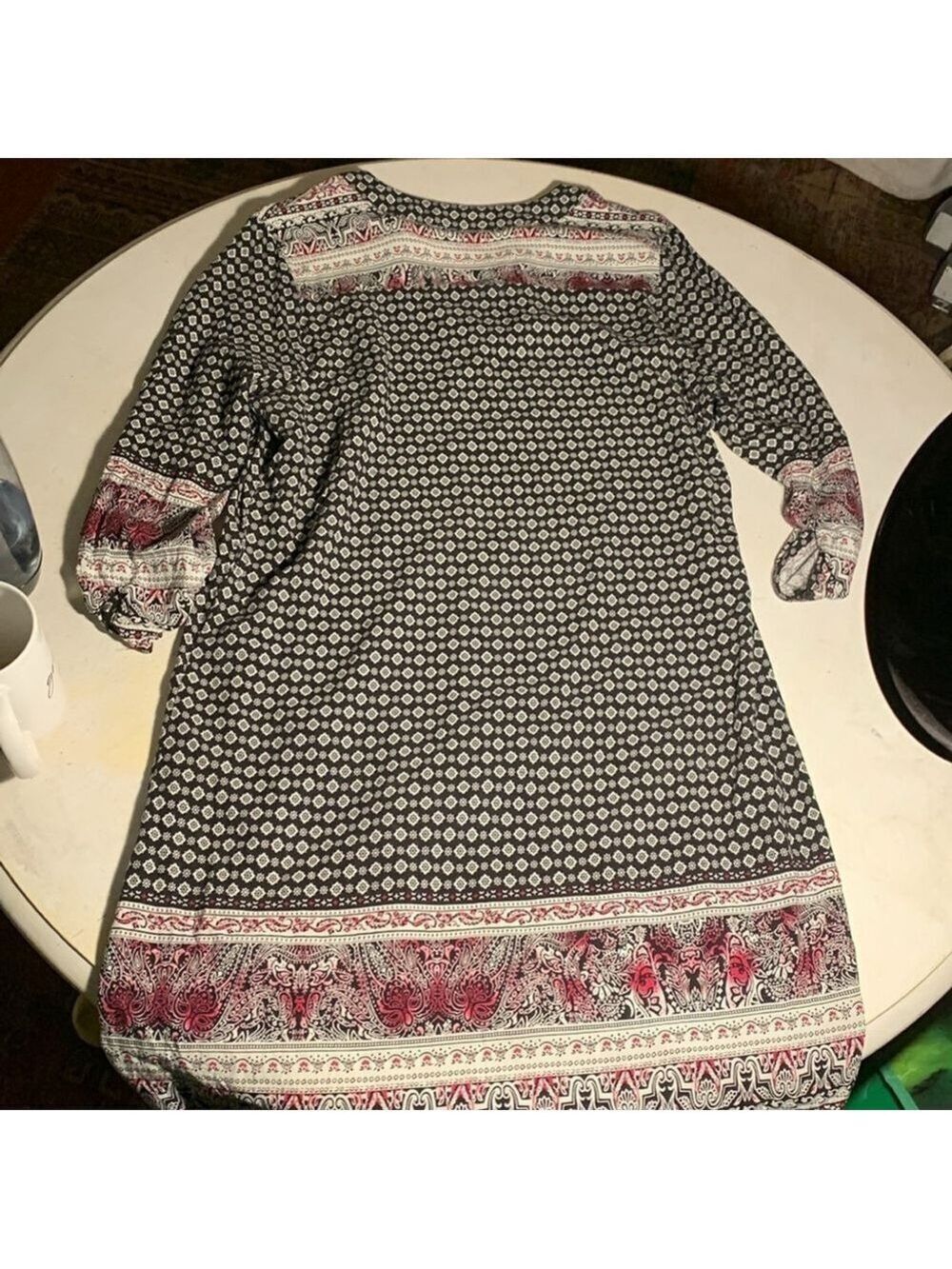 Lily Morgan black white pink patterned tunic style dress v neck XL - Picture 10 of 12